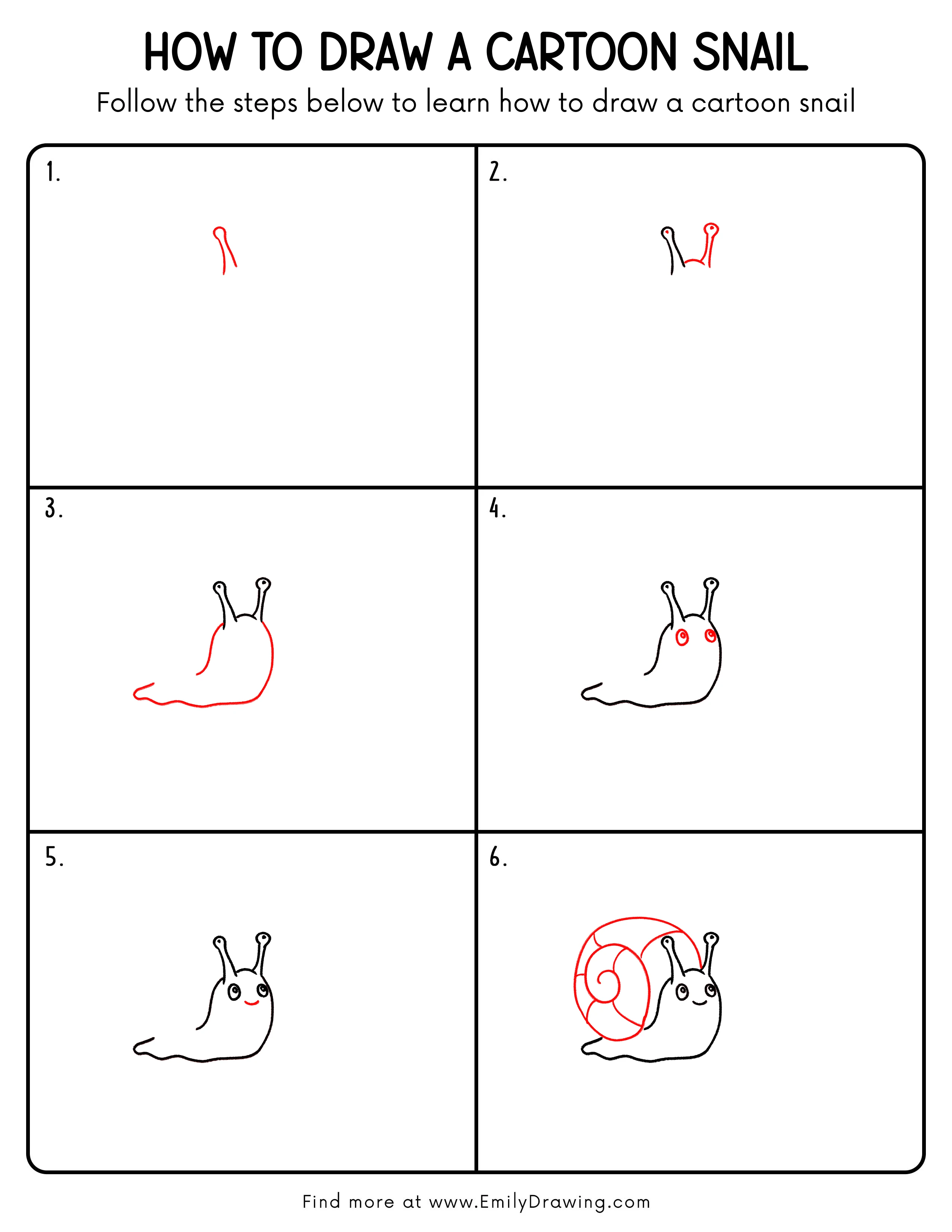 Printable Cartoon Snail Drawing Guide